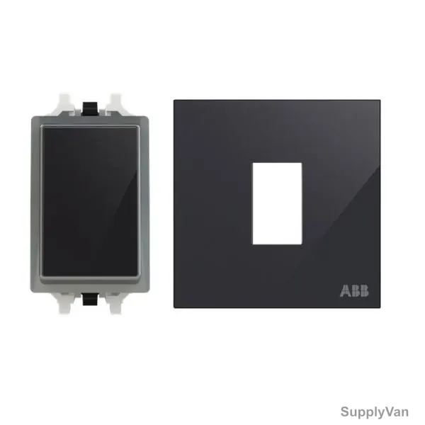 ABB Electrical Switch With Rocker Switch Frame, AMD10520-BG+AMD5120-BG, Millenium, 1 Gang, 2 Way, 10A, Black Glass