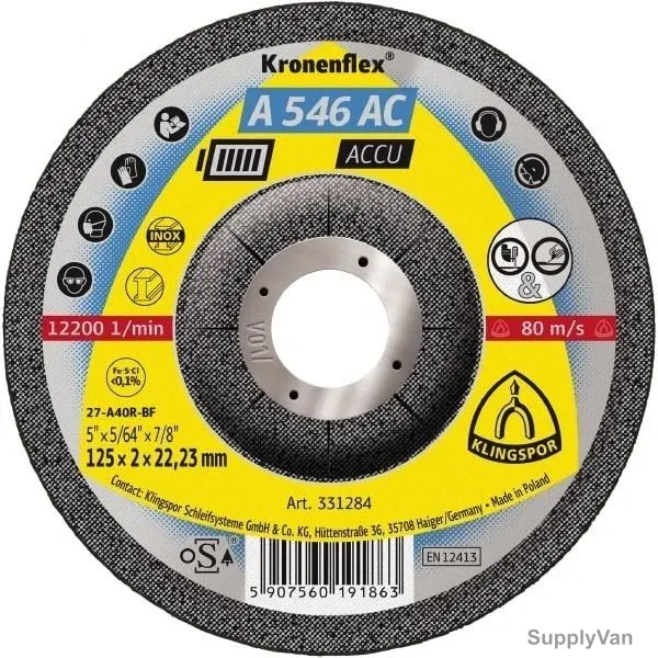 Klingspor Grinding Disc, A546AC, Kronenflex, Accu, 115MM