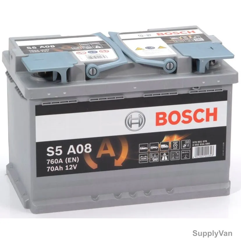 Bosch S5 A08 Starter Battery, 0092S5A080, 12V, 70Ah, 760A