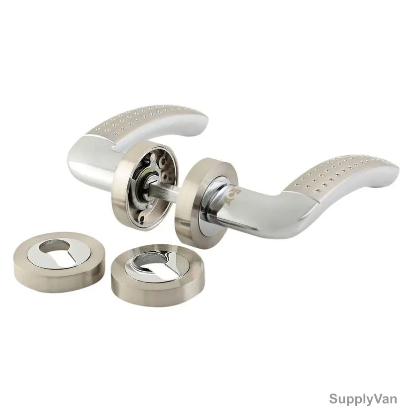 ACS Rose Door Handle With Key Hole, Z06-AA23-SN-CP, Zinc, Silver