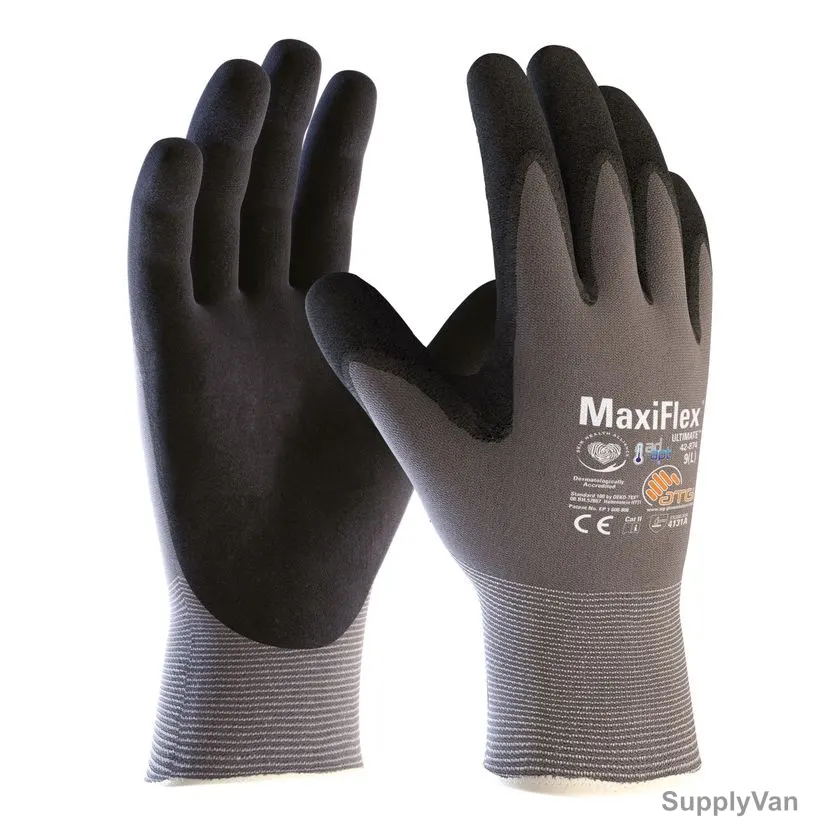 ATG Safety Gloves, 42-874, MaxiFlex Ultimate, XS, Grey and Black