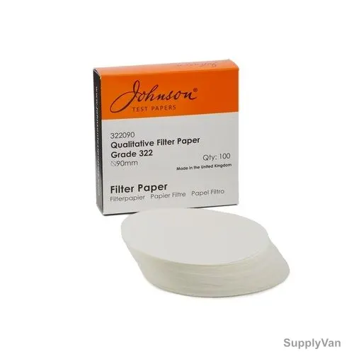 Johnson Wet-Strengthened Qualitative Filter Paper, 322090, Cellulose, Grade 322, 0.15MM Thk x 90MM Dia, White, 100 Pcs/Pack