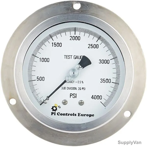 PI Controls Test Pressure Gauge, TPG-100-R4000PSI-1-2-SS-BE, 4 Inch, 1/2 Inch, MNPT, 0-4000PSI