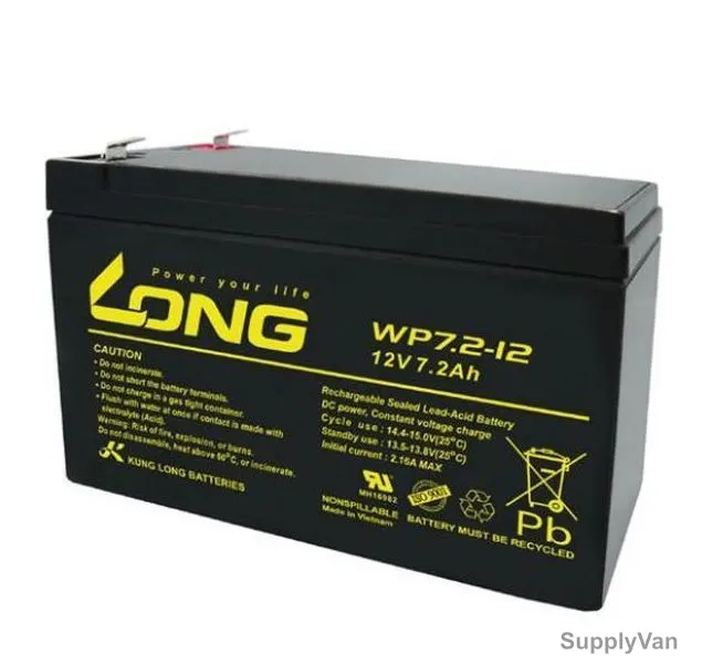 Long Rechargeable Sealed Lead Acid Battery, WP7-2-12, 12V, 7.2Ah