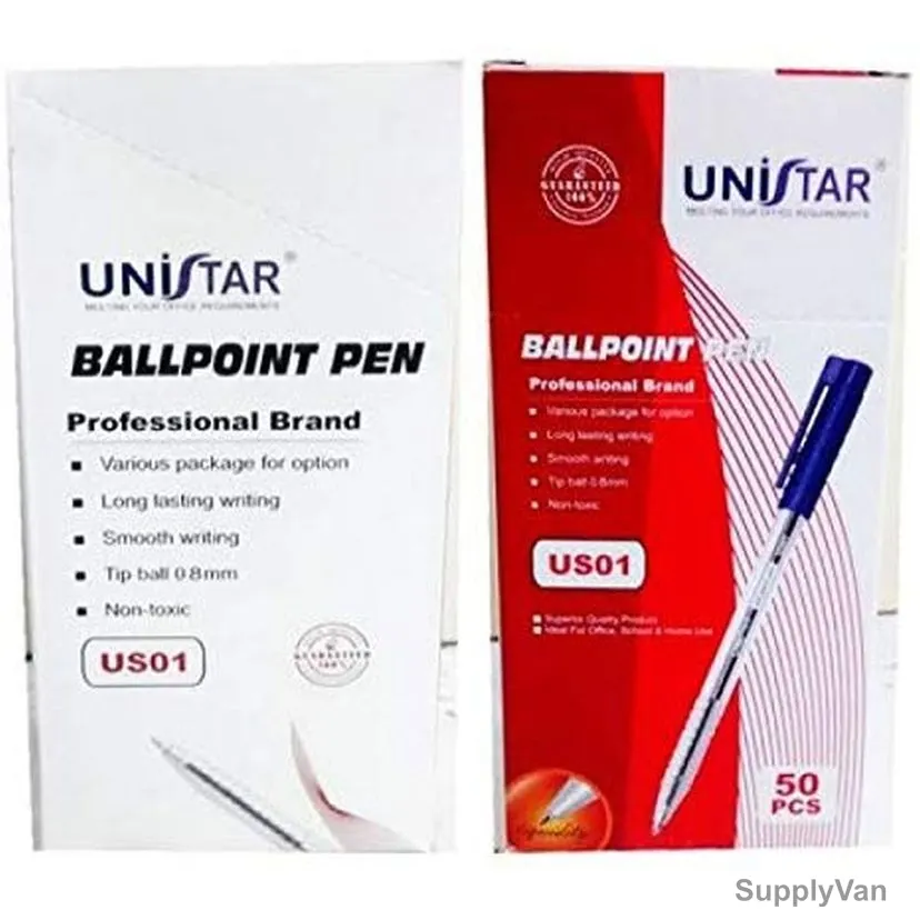 Unistar Ballpoint Pen, UNISTARBL50, 0.8MM, Blue, 50 Pcs/Pack