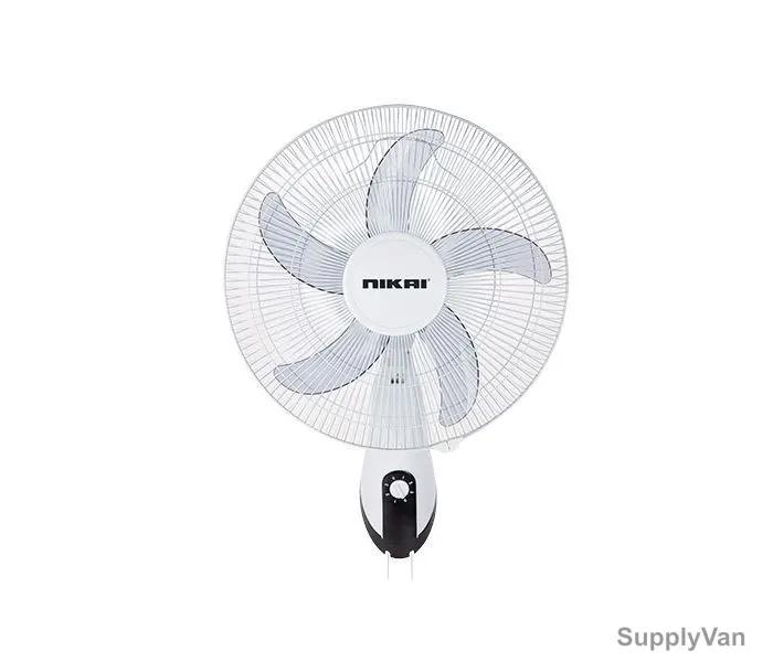 Nikai Wall Fan, NWF1635T1, 5 Leaf, 16 Inch, White and Grey