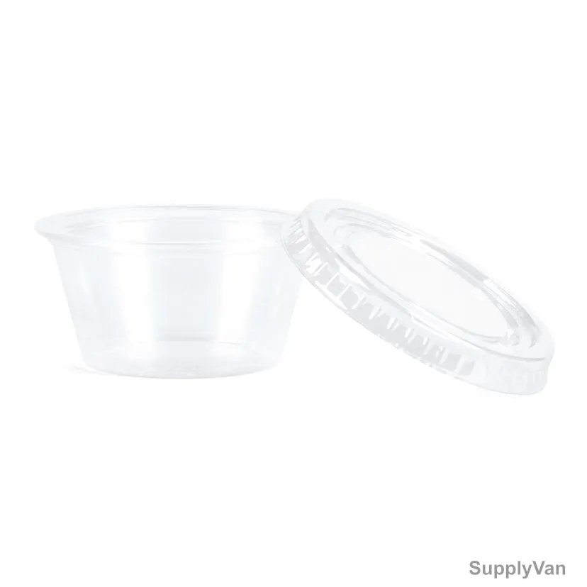 Khaleej Pack Disposable Souffle Cup With Flat Lid, Plastic, 2 Oz, Clear, 100 Pcs/Pack — image 1