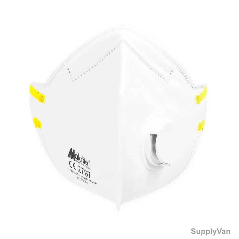 Makrite Disposable Particulate Respirator With Valve, 302P2VW, 300 Comfort Series, Polypropylene, FFP2, M/L, White, 15 Pcs/Pack