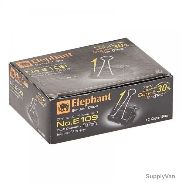 Elephant Binder Clip, E109, 40MM, Black, PK12