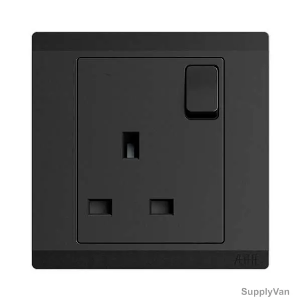 Abb Double Pole Switch Socket, BL237-885, Inora, 1 Gang, 13A, Starry Black