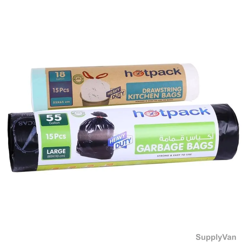 Hotpack Garbage Bag W/ Free 15PCS Kitchen Bag, ROGBR80110TBWR5565, 80 x 110CM, Black, PK15 — image 1