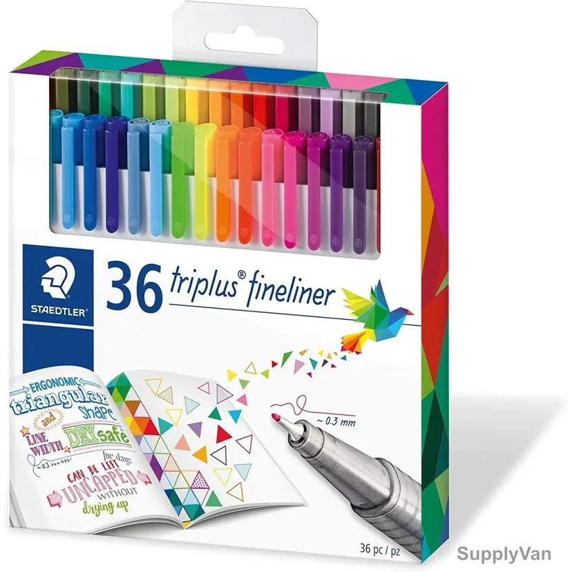 Staedtler Fineliner Pen Set, ST-334-C36, Triplus, 0.3MM Tip, Assorted Colors, 36 Pcs/Set