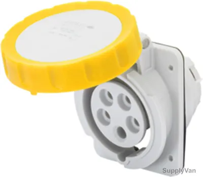 Gewiss 10 Deg Flush Mount Socket Outlet, GW62224H, IP66, 16A, 2P+E, White-Yellow