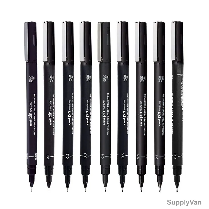 Uni-Ball Fine Line Marker, PIN200-08C, Uni-Pin, 0.03-0.8MM Tip, Black, 8 Pcs/Pack