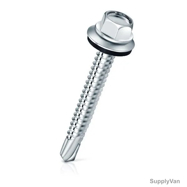 Patta SDS Hex Screw, KRBBN, Grey Rubber Washer, Zinc Plated, M14 x 1 Inch, PK500