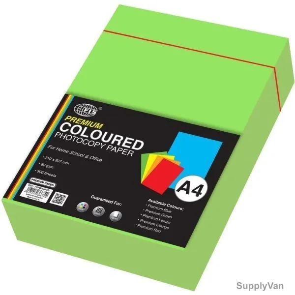 FIS Premium Color Photocopy Paper, A4, 80 GSM, Green, PK500