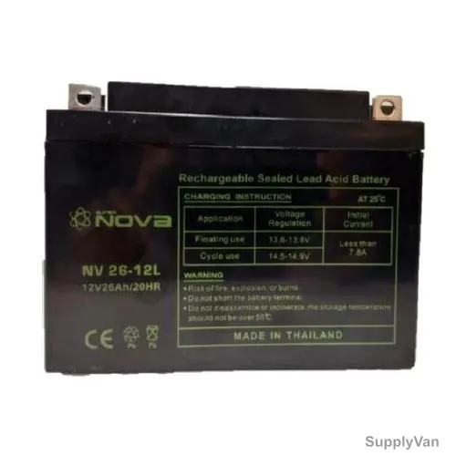 Nova Rechargeable Sealed Lead Acid Battery, NV26-12L, 12V, 26Ah/20Hrs