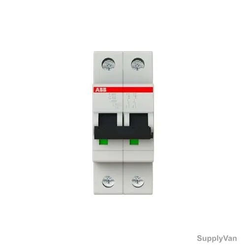 ABB Miniature Circuit Breaker, S202-C63, Curve Type C, 2 Pole, 6kA, 63A