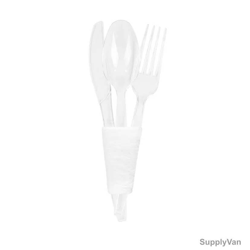 Khaleej Pack Heavy Duty Cutlery Set With Paper Napkin, Plastic, Clear, 200 Pcs/Set — image 1