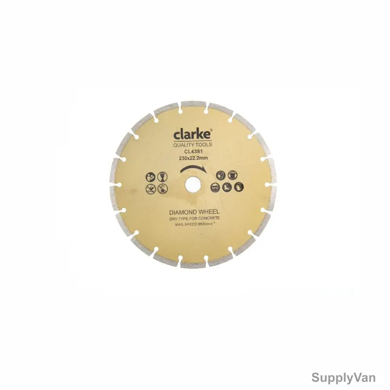 Clarke Segmented Diamond Cutting Blade For Concrete, DDS4CL, Metal, 16MM Bore Dia x 4 Inch Blade Dia