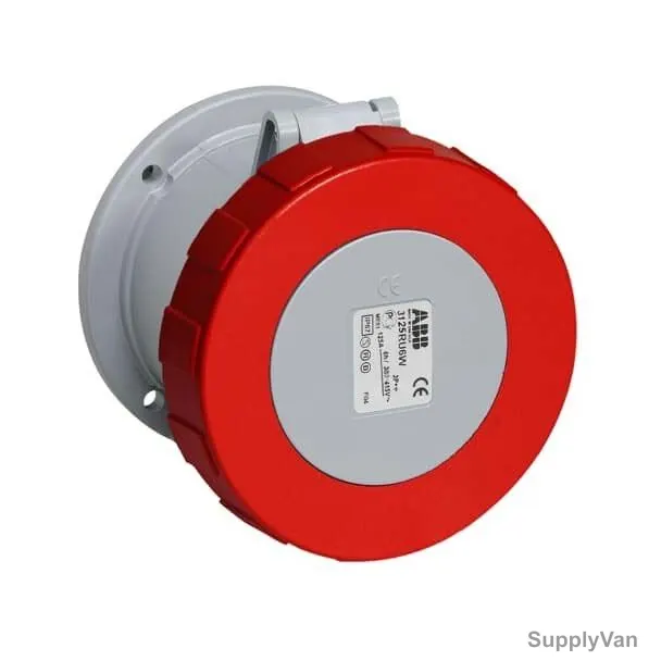Abb Straight Flange Panel Mounted Socket Outlet, 3125RU6W, 380-415V, IP67, 125A, 3P+E, Red — image 1
