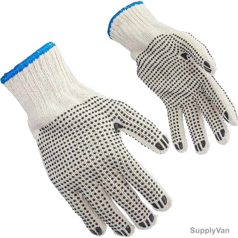 FMP Dotted Safety Work Gloves, Cotton, One Size, White/Black, 24 Pair/Pack — image 1