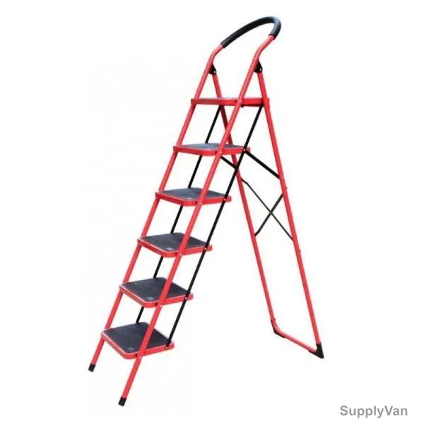 Robustline Step Ladder, 6 Steps, Steel, Red