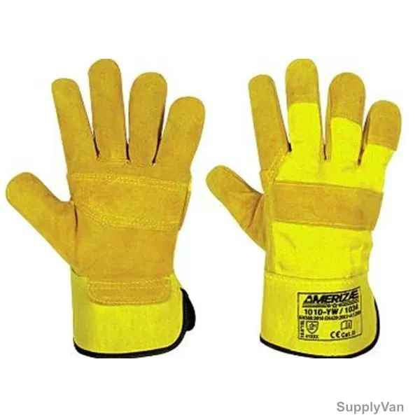Ameriza Patch Palm Rigger Gloves, 1010-YW-1034, Leather, Free Size, Yellow/White, 12 Pairs/Pack
