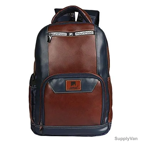 Mounthood Laptop Backpack, PU Leather, 28 Ltrs, Blue/Brown