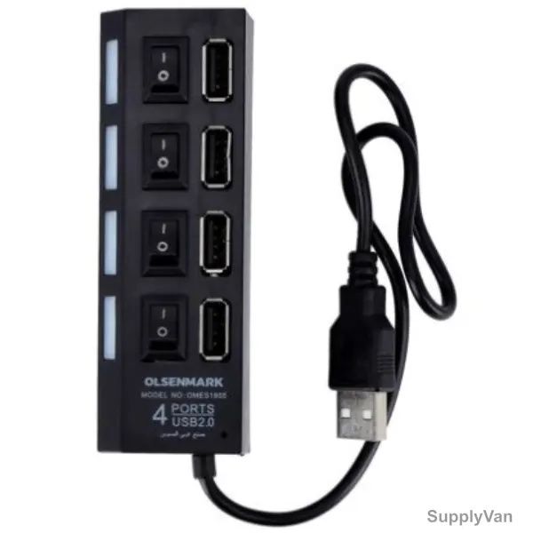 Olsenmark USB 2.0 Hub, OMES1805, USB Type-A, 4 Port, 500 Gb/s, Black — image 1