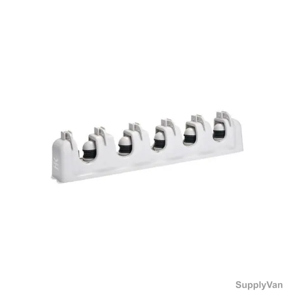 Mop and Broom Holder, ABS, Wall Mounted, 5 Position, 6 Hook, White