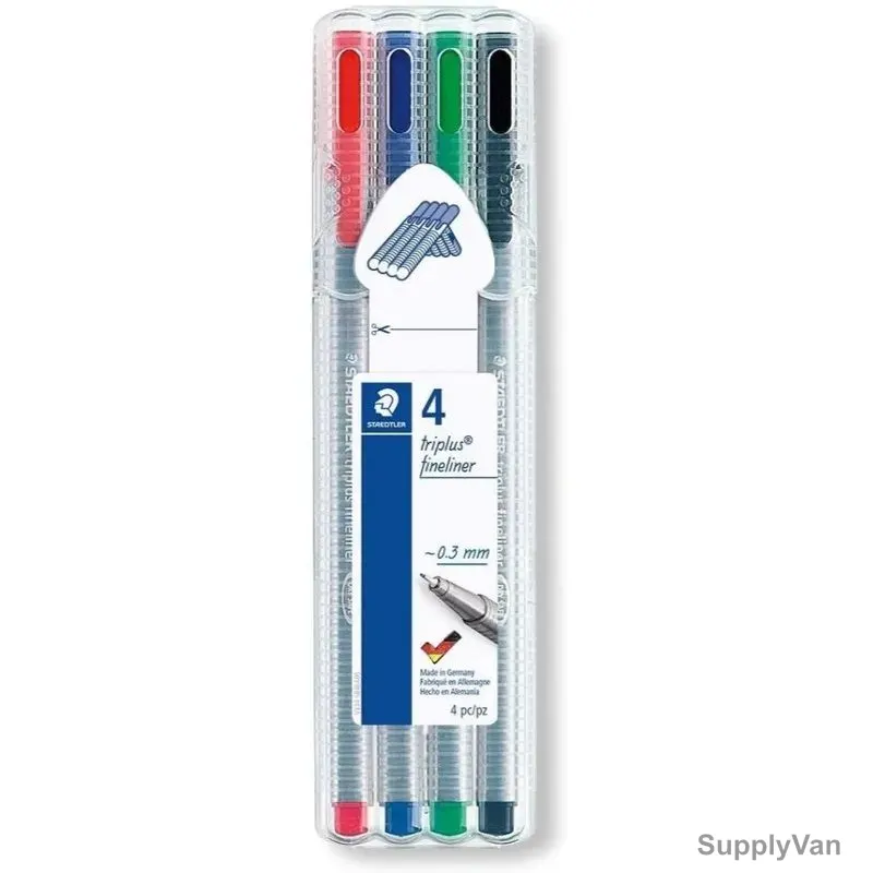 Staedtler Fineliner Pen Set, ST-334-SB04, Triplus, 0.3MM Tip, Assorted Colors, 4 Pcs/Set