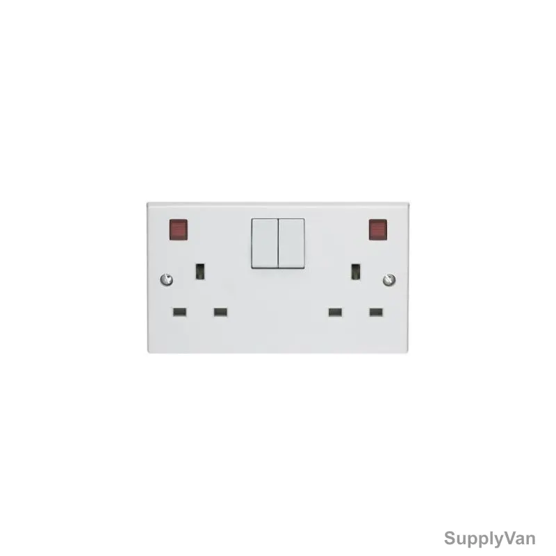 Volex Switched Socket With Neon, VX1600, 13A, 2 Gang, Plastic, White — image 1