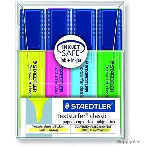 Staedtler Textsurfer Classic Highlighter, ST-364-WP04, 1.0-5.0MM Tip Size, Assorted Colors, 4 Pcs/Set