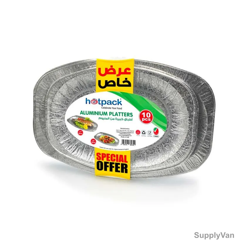 Hotpack Disposable Aluminium Platter, CP658665180, Silver, 10 Pcs/Set