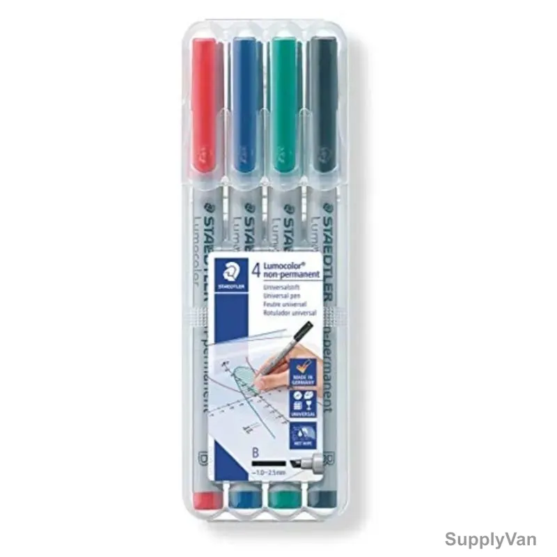 Staedtler Lumocolor OHP Non-Permanent Marker, ST-312-WP4-B, 1.0-2.5MM Tip Size, Assorted Colors, 4 Pcs/Set
