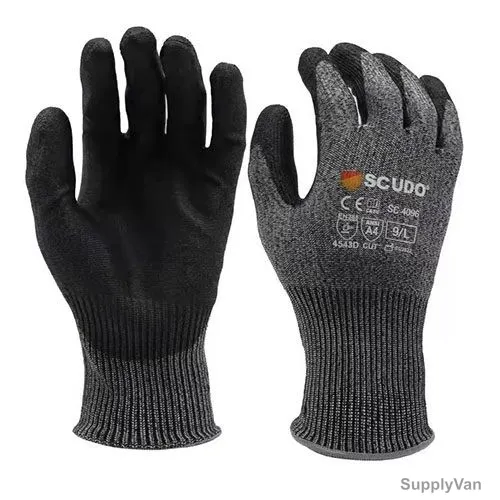 Scudo Cut-Resistant Gloves, SC-4096, Cut Guard, L, Black/Grey