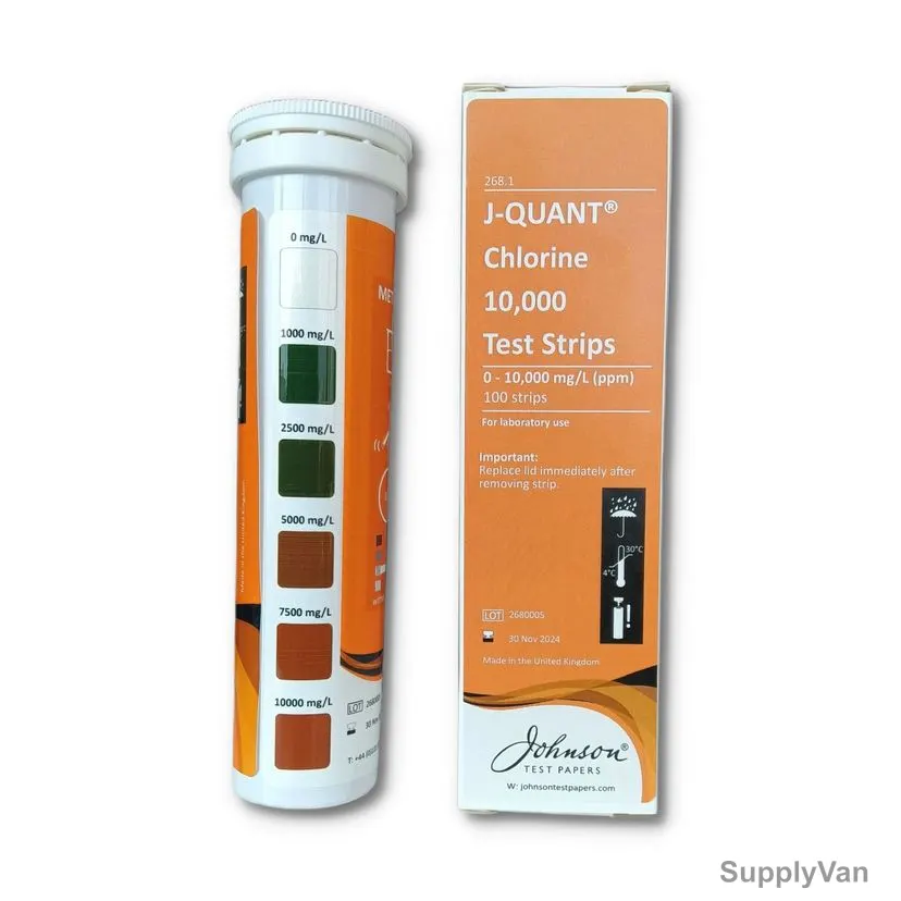 Johnson Chlorine Test Strip, 268.1, J-Quant, 0 to 10000 PPM, 100 Strips/Vial