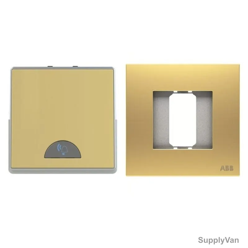 ABB Push Button Switch With Bell and Rocker Switch Frame, AMD42944-MG+AMD5044-MG, Millenium, 1 Gang, 1 Way, 10A, Matt Gold — image 1