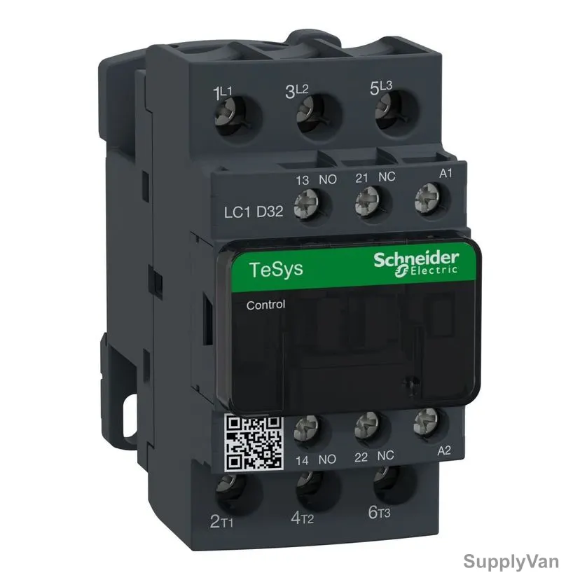 Schneider Electric Contactor, LC1D32B7, TeSys D, AC3, 440V, 32A, 24VAC Coil, 3P+3NO