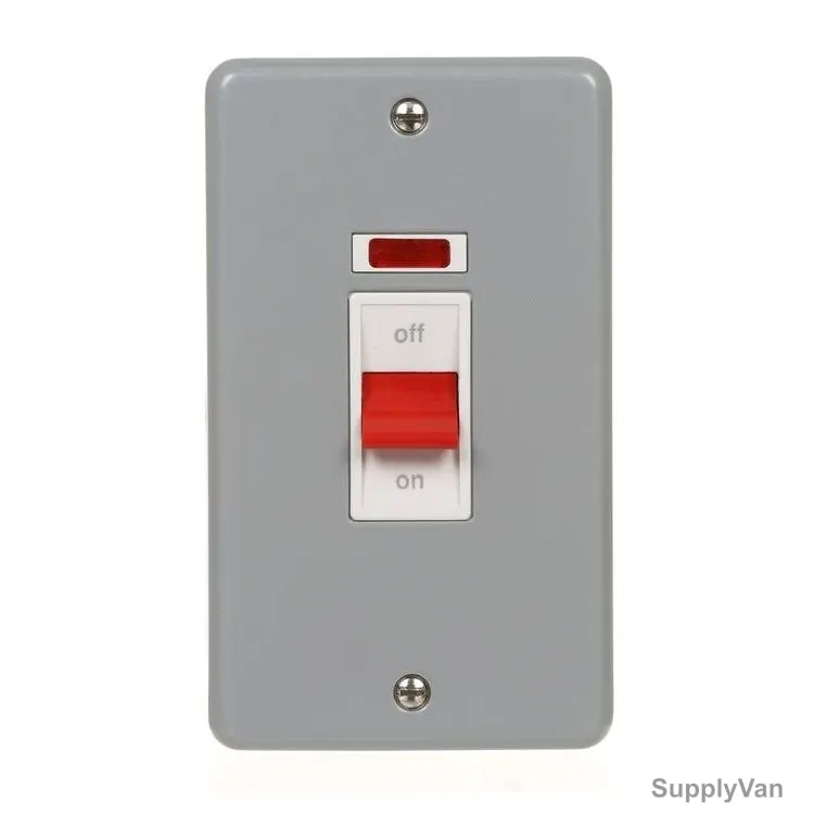 Mk DP Switch With Neon, K5230ALM, Metalclad Plus, IP2XD, 1 Gang, 45A, Aluminium