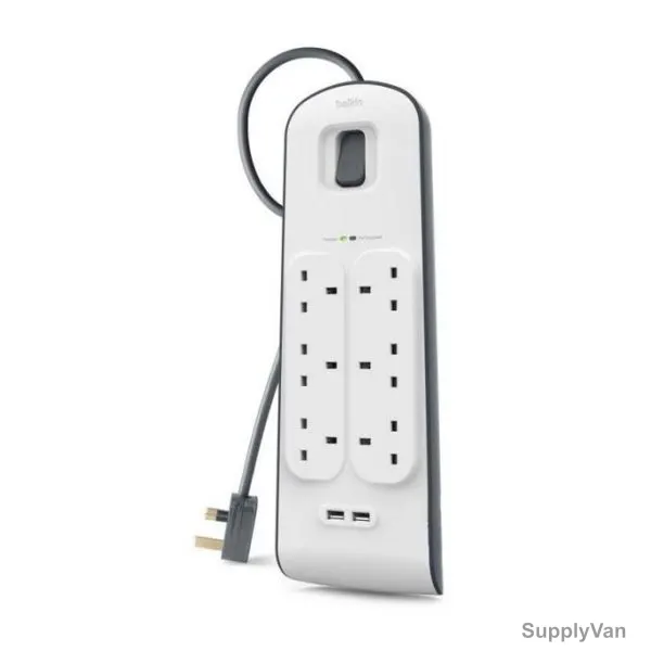 Belkin Charger Home 6 Outlet with 2 USB port, BL-SRG-6OT-2USB-UK, 2.4A, Black and White