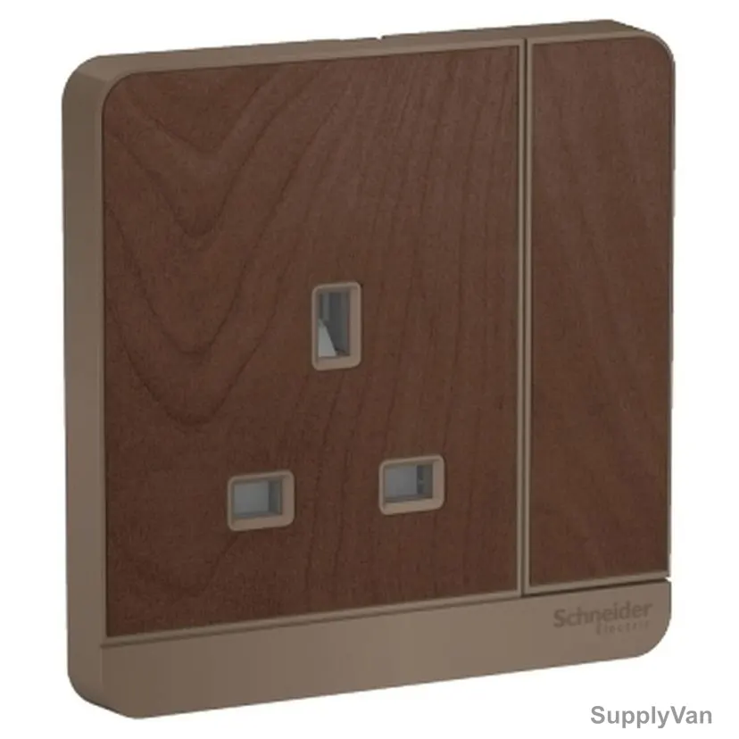 Schneider Electric Switched Socket, E8315-15-WD-G12, AvatarOn, 1 Gang, 3P, 15A, 250VAC, Wood