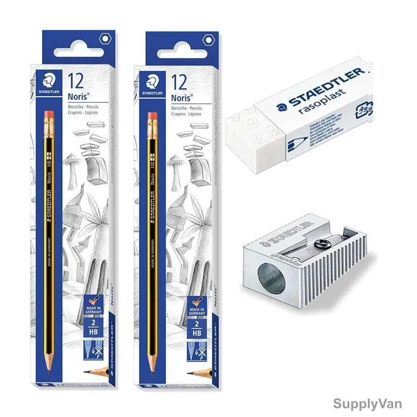 Staedtler Noris Pencil Set With Eraser and Sharpener, STP-PACK-043, 2.0MM Tip Size, Black/Yellow, 26 Pcs/Set