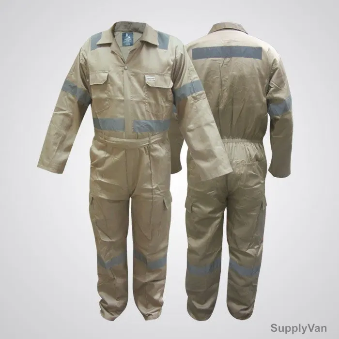 Prime Captain Twill Cotton Coverall w/ Reflective Tape, R989, 2XL, Khaki