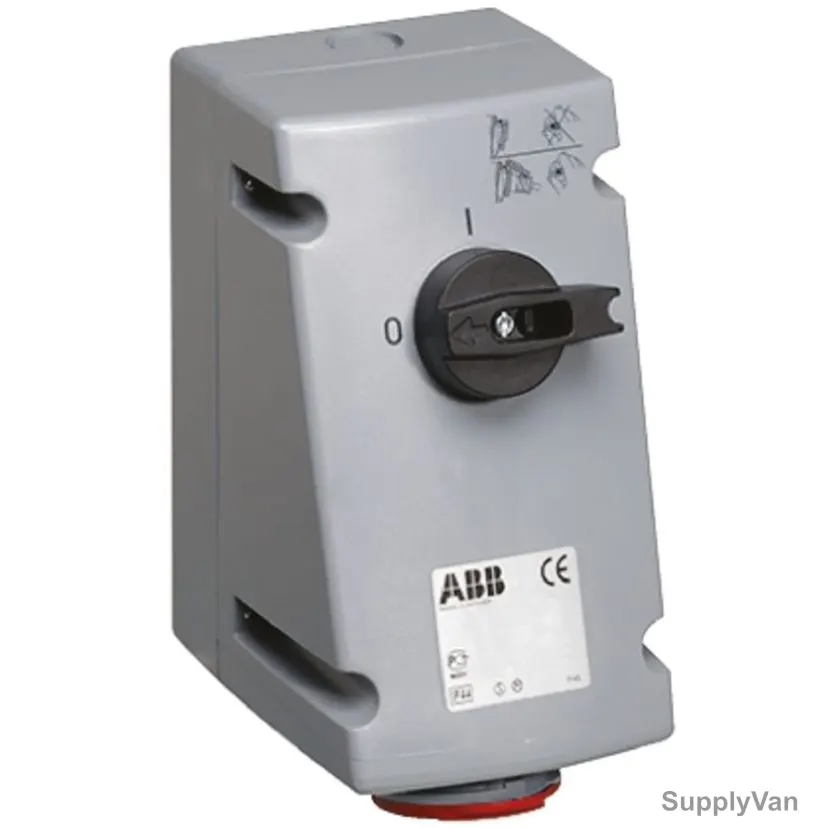 Abb Vertical Switched Interlocked Socket, 316MVS6W, 380-415V, IP67, 16A, Red/Grey