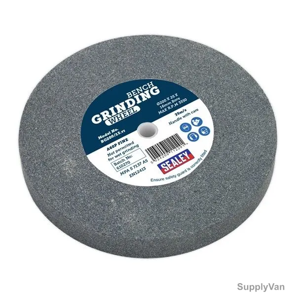 Sealey Grinding Stone, BG200-15, A60P Fine, 200MM Dia x 25MM Width, 16MM Bore Dia