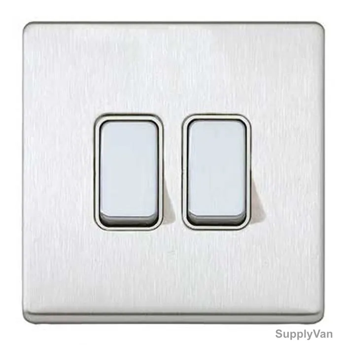 Mk Single Pole Electrical Plate Switch, K24372BSSB, Aspect, 2 Gang, 2 Way, 20A, Brushed Stainless Steel
