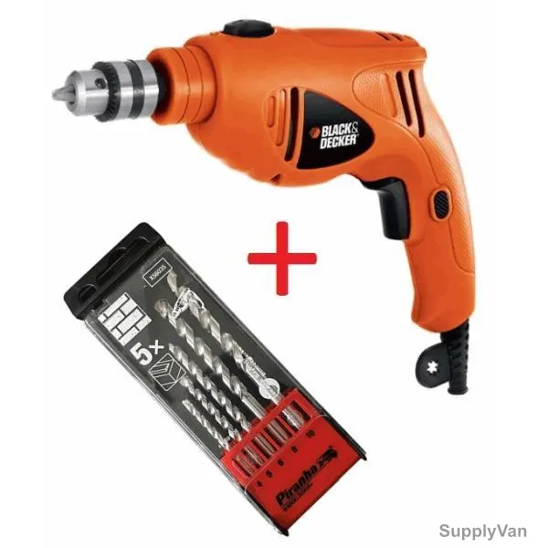 Black and Decker Single Speed Hammer Drill w/ Drill Bit Set, HD4810-B5+X56035-XJ