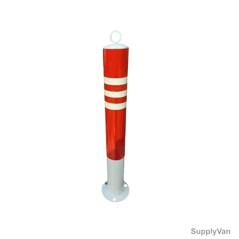 Parking Barrier Bollard Post, Steel, 7.6CM Dia x 60CM Height, Red/White